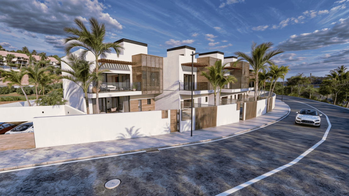 Modern residences at Oasis de Estepona Golf with panoramic views and top-notch amenities.