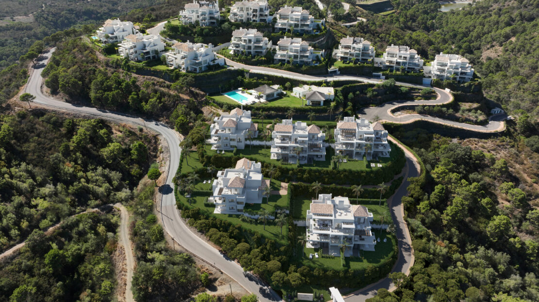 Close-up view of Marbella Club Hills, showcasing the luxurious swimming pool and surrounding architecture